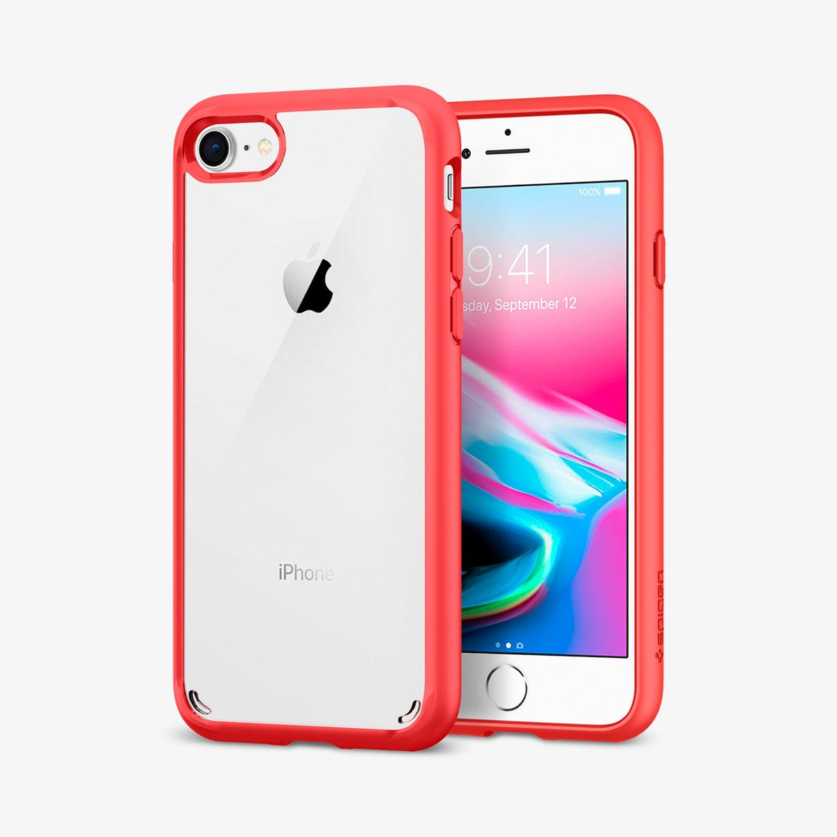 042CS21724 - iPhone SE Ultra Hybrid case in red showing the back and front