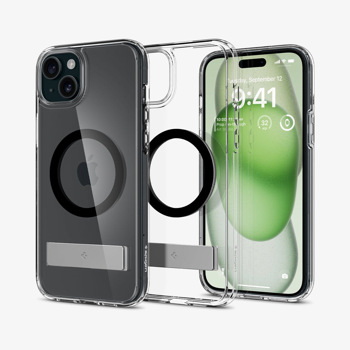 ACS06808 - iPhone 15 Case Ultra Hybrid S (MagFit) in black showing the back, inside and front