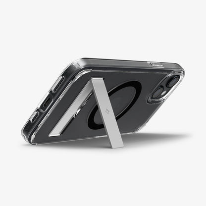 ACS06808 - iPhone 15 Case Ultra Hybrid S (MagFit) in black showing the back with device propped up by built in kickstand