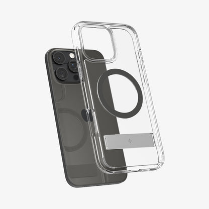 ACS08010 - iPhone 16 Pro Max Case Ultra Hybrid S (MagFit) in Graphite showing the back, hovering in front of a device