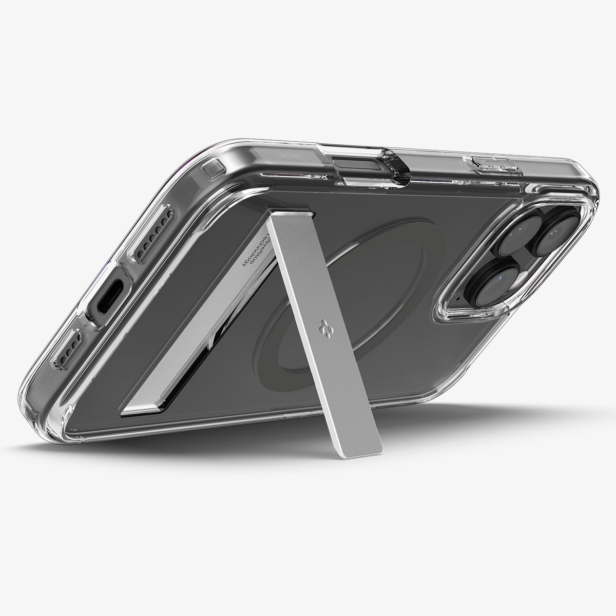 ACS08010 - iPhone 16 Pro Max Case Ultra Hybrid S (MagFit) in Graphite showing the back, partial sides and bottom, propped up with a built-in kickstand