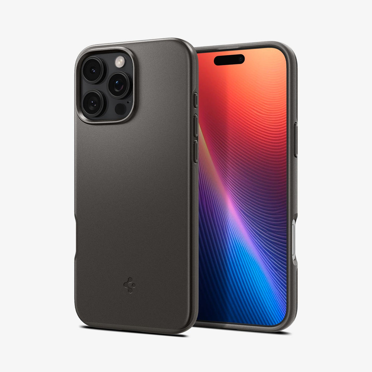 ACS08107 - iPhone 16 Pro Case Thin Fit (MagFit) in Gunmetal showing the back, partial front and sides