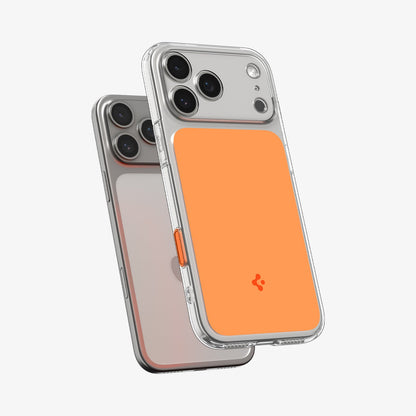 ACS10471 - iPhone 17 Pro Ultra Hybrid T (MagFit) in Glossy Orange showing the inner layer hovering from the case