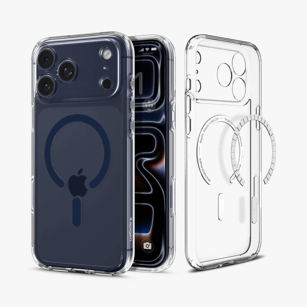 ACS10954 - iPhone 17 Pro Ultra Hybrid (MagFit) in Clear Deep Blue showing the back, partial inner, partial front and sides