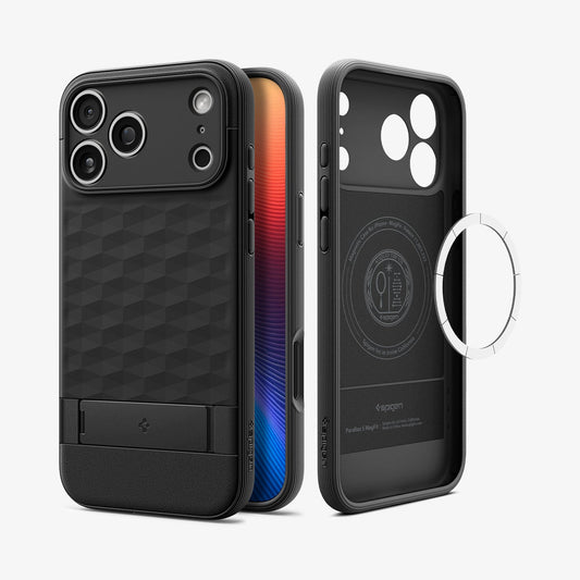 ACS09911 - iPhone 17 Pro Max Series Case Parallax S (MagFit) in black showing the back and inside magnet layers
