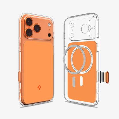 ACS10471 - iPhone 18 Pro / iPhone 17 Pro Ultra Hybrid T (Mag Fit) in Glossy Orange showing the front and back