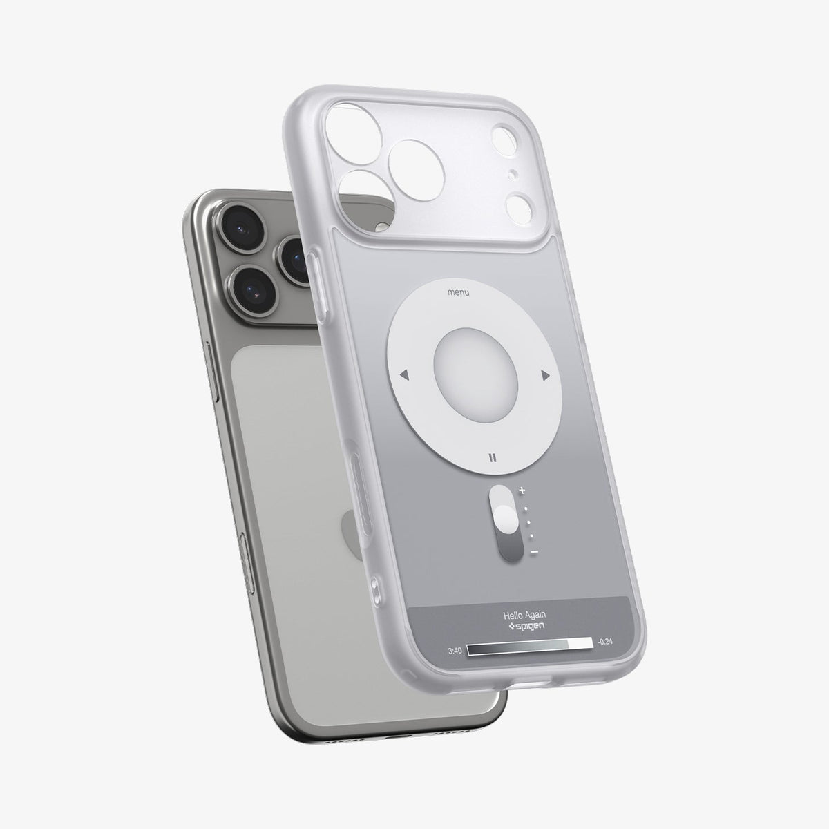 ACS10075 - iPhone 17 Pro Case Ultra Hybrid Classic (MagFit) in Classic Silver showing the back, hovering in front of the device