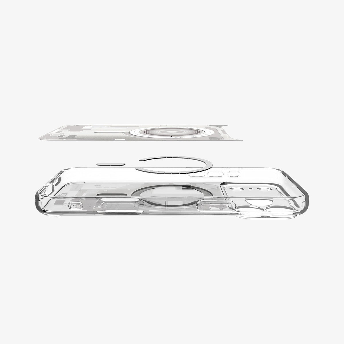 ACS10040 - iPhone 18 Pro Max / iPhone 17 Pro Max Ultra Hybrid Zero One (MagFit) White showing the layered construction with an integrated magnetic ring and printed back design