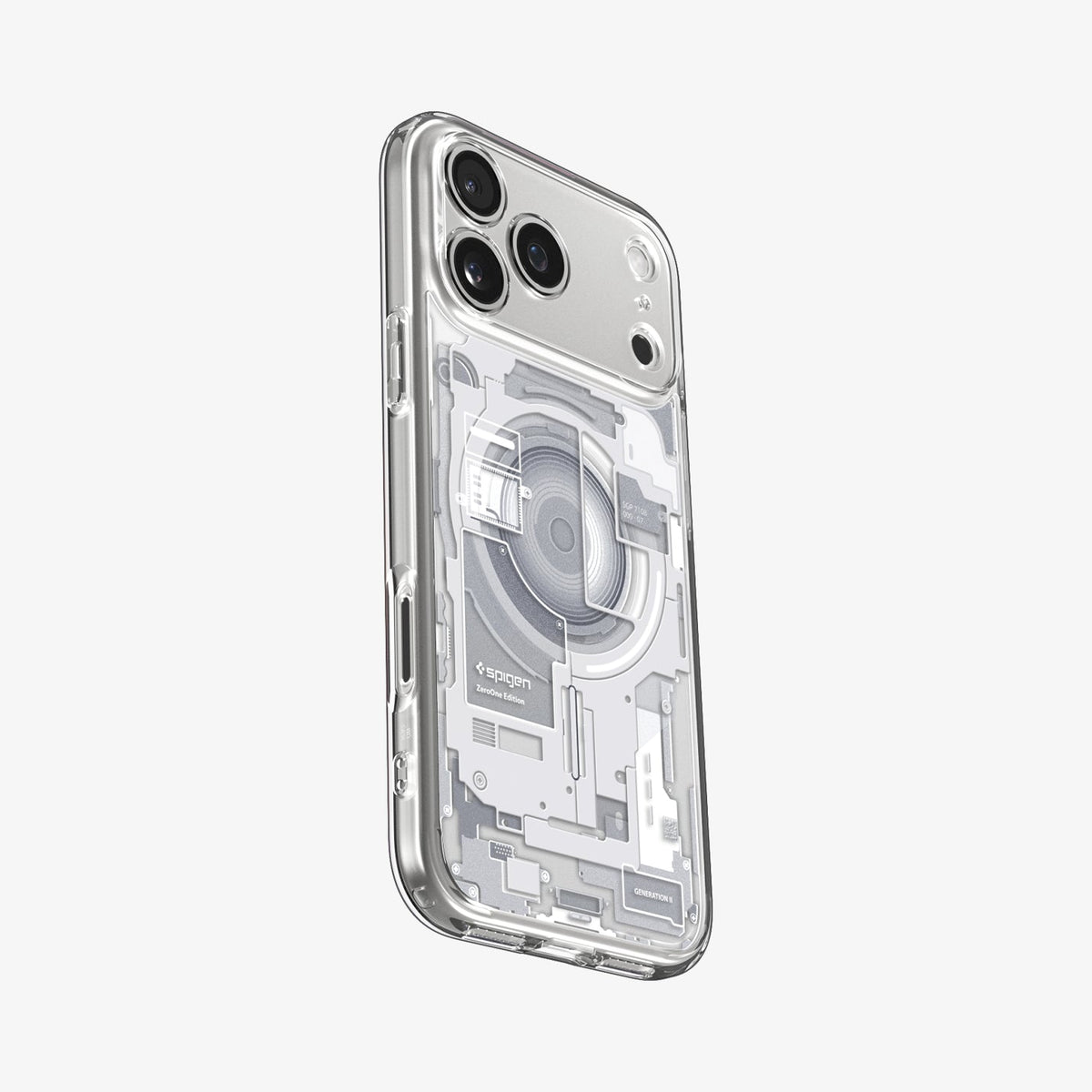ACS10040 - iPhone 17 Pro Max Case Ultra Hybrid Zero One (MagFit) in Zero One White showing the back and side