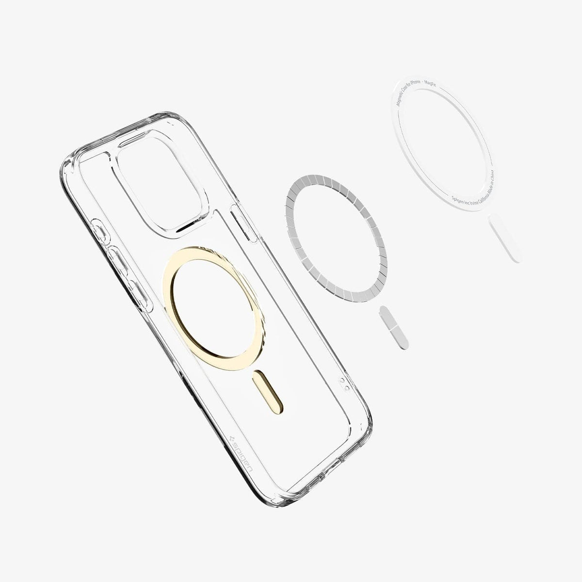 ACS06718 - iPhone 15 Pro Case Ultra Hybrid (MagFit) in gold showing the magnetic ring layers