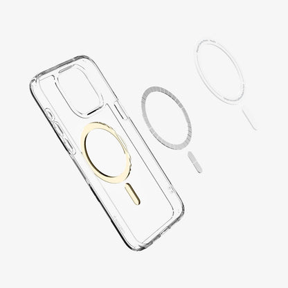 ACS06718 - iPhone 15 Pro Case Ultra Hybrid (MagFit) in gold showing the magnetic ring layers