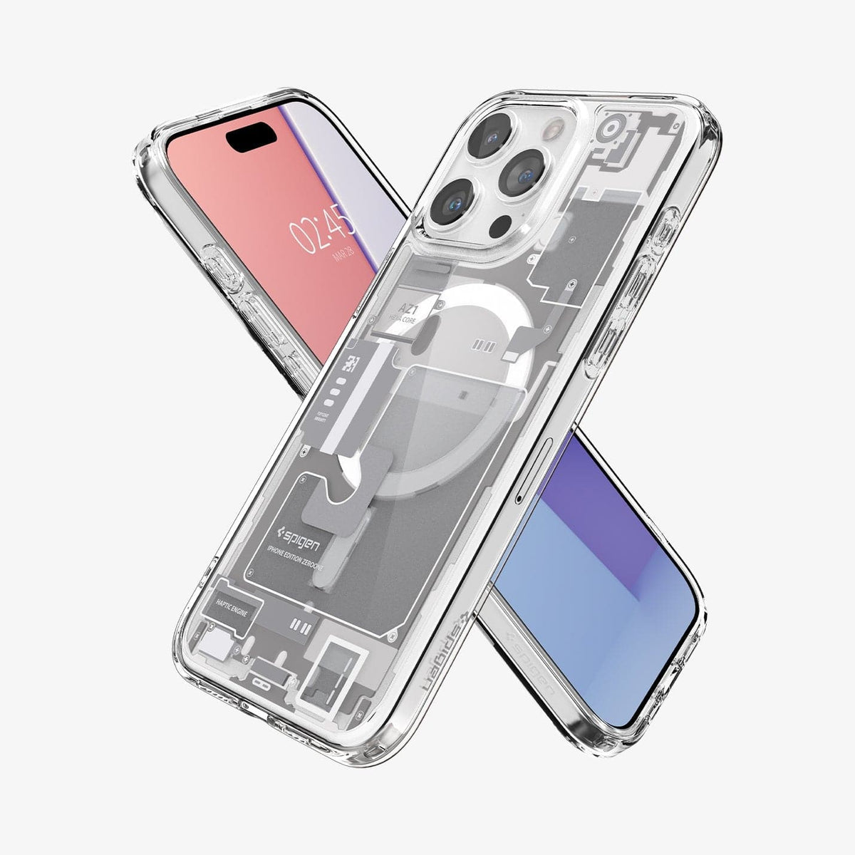 ACS07036 - iPhone 15 Pro Case Ultra Hybrid Zero One in white showing the back, front and sides