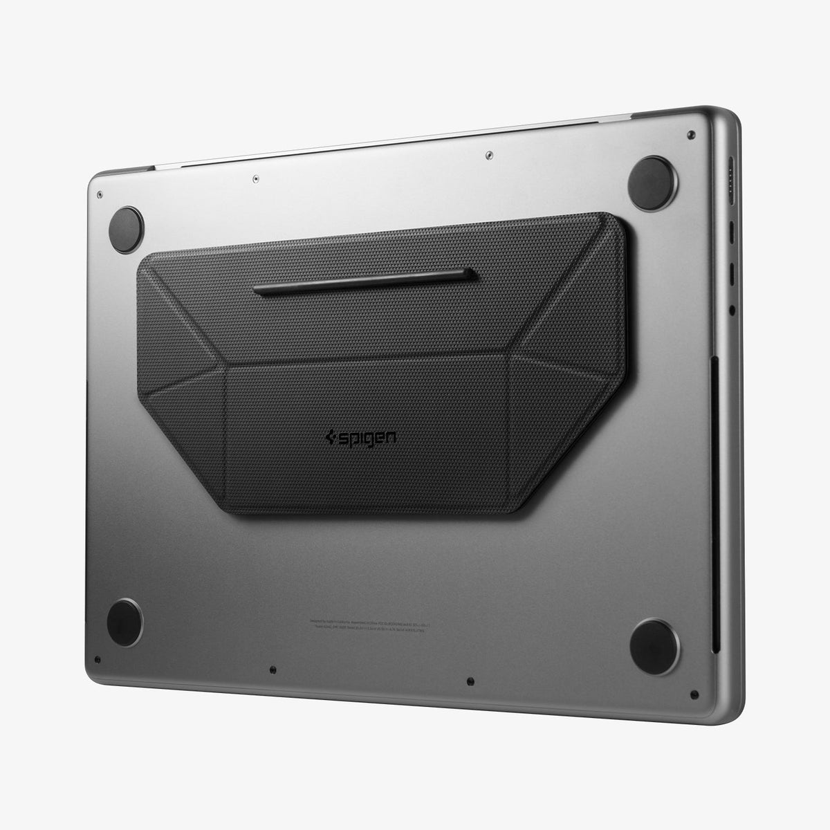 AMP10403 - Slim Fold Laptop Stand | LD201-S3 showing the stand installed on bottom of a laptop