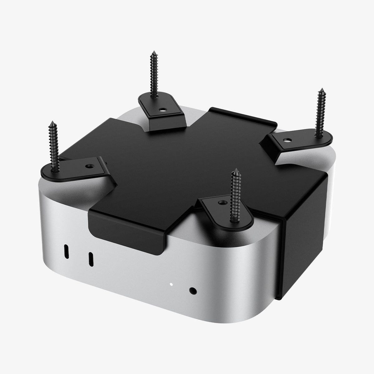 AMP09226 - Mac Mini M4 Mount LD205 in Charcoal Gray showing the back and sides with screws attached