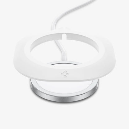 AMP02563 - MagFit in white showing the front with station hovering above the magsafe charger