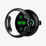 ACS07392 - Pixel Watch 3 (41mm) Case Thin Fit in Black showing the front of the watch case hovering in front of the face watch