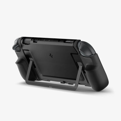 ACS09310 - Nintendo Switch 2 Case Dual Grip in Black showing the back, partial side propped up with the built-in kickstand