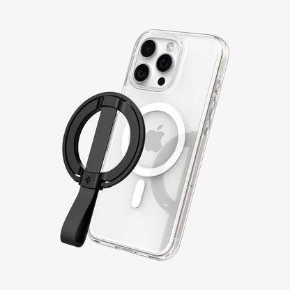 AMP08551 - O-Mag Magnetic Phone Holder (MagFit) | OM103 in Black showing the front hovering above the device