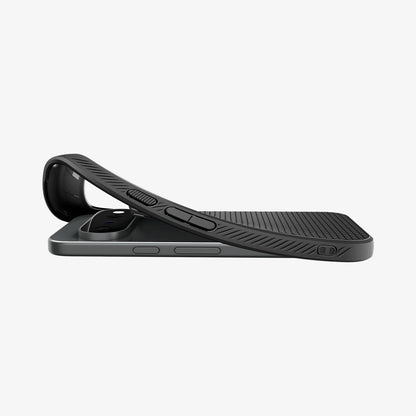 ACS11438 - Pixel 11 Liquid Air Matte Black flexible TPU case shown during installation on a Google Pixel device.