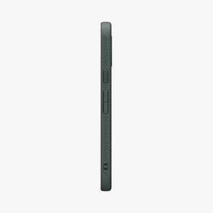ACS11858 - Pixel 11 Pro Liquid Air (Mag Fit) Abyss Green side profile showing textured side grips, responsive button covers, and integrated strap hole.
