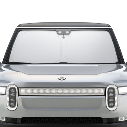 ACP09093 - R1S (2022-2025) Rivian CryoShade RO260 in Black showing the front of the vehicle with sun shade installed