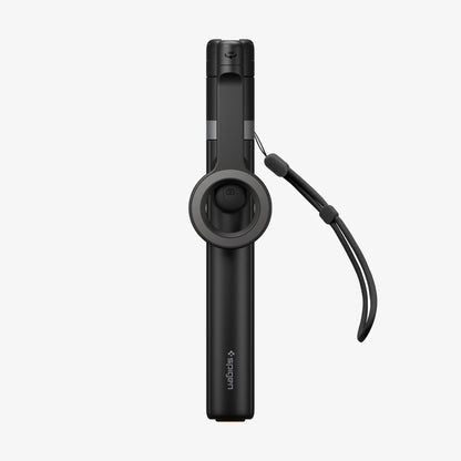 AMP11372 - Selfie Stick | S582W in Black showing a folded compact design with integrated magnetic mount and wrist strap for easy portability.
