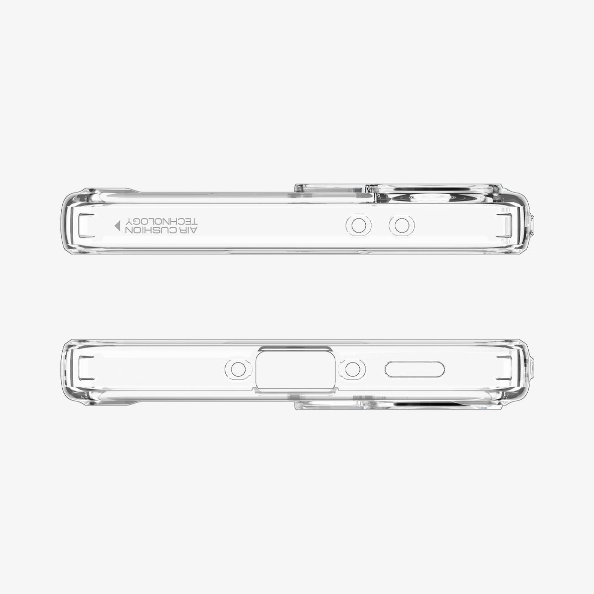 ACS11133 - Spigen Ultra Hybrid Galaxy A37 5G case in Crystal Clear - top and bottom edge views showing speaker and charging port cutouts