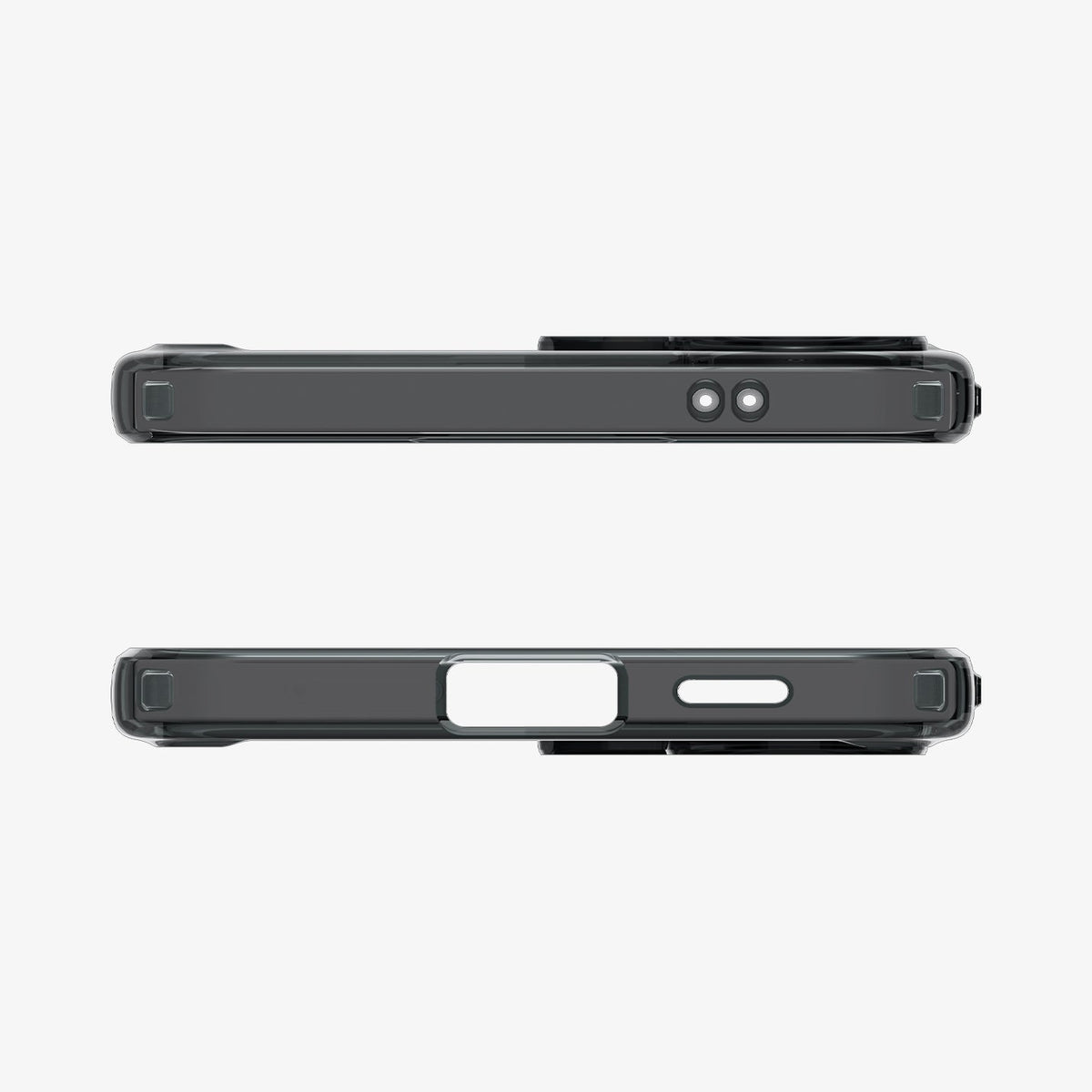 ACS11124 - Spigen Ultra Hybrid Galaxy A57 5G case in Space Crystal - top and bottom edge views showing speaker and charging port cutouts