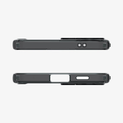 ACS11124 - Spigen Ultra Hybrid Galaxy A57 5G case in Space Crystal - top and bottom edge views showing speaker and charging port cutouts