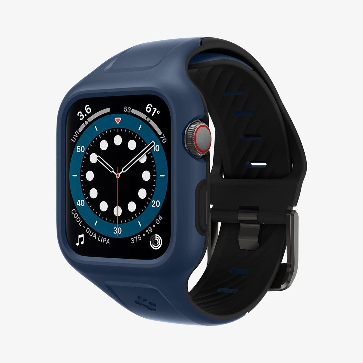 ACS02225 - Apple Watch Series (44mm) Case Liquid Air Pro in navy blue showing the front and partial inside of band