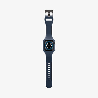 ACS02225 - Apple Watch Series (44mm) Case Liquid Air Pro in navy blue showing the front with watch band laid out flat