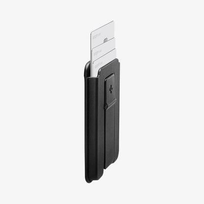 AFA07149 - MagSafe Card Holder Smart Fold 2 (MagFit) in Black showing the side and partial front with 3 cards inserted