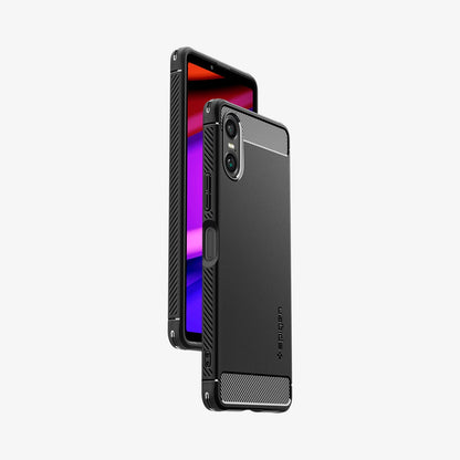 ACS08298 - Sony Xperia 10 VI Case Rugged Armor in Matte Black showing the back, partial front and sides