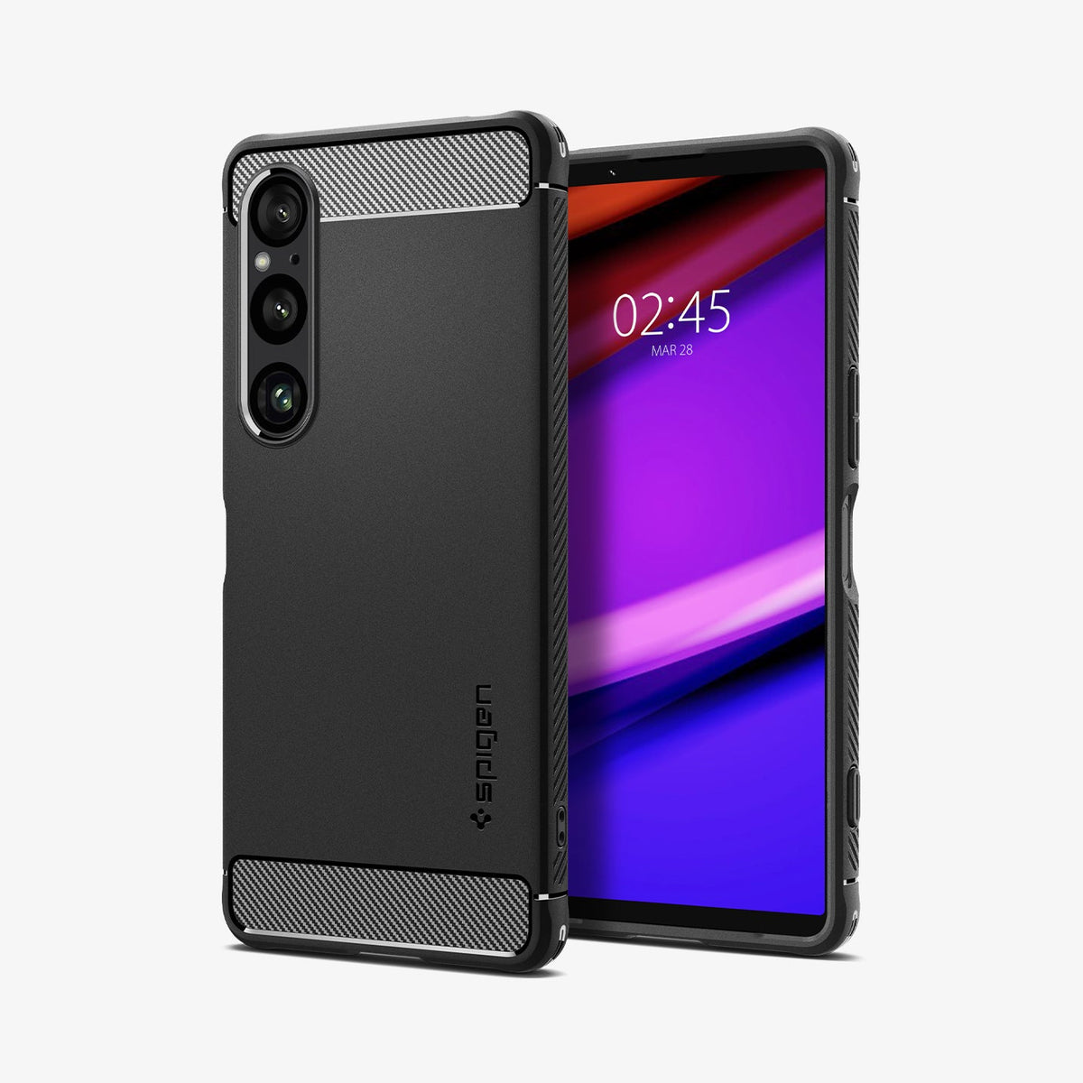 ACS08296 - Xperia 1 VI Case Rugged Armor in Matte Black showing the back, partial front and sides