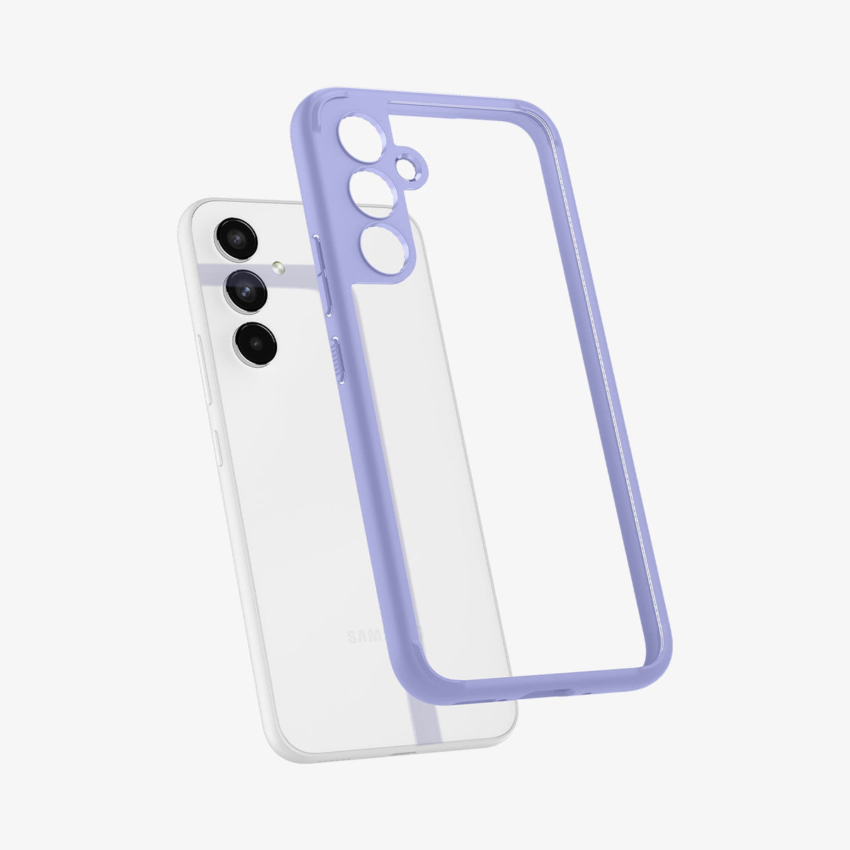 ACS06098 - Galaxy A54 5G Case Ultra Hybrid in Awesome Violet showing the light colored tpu back case frame hovering in front of a device