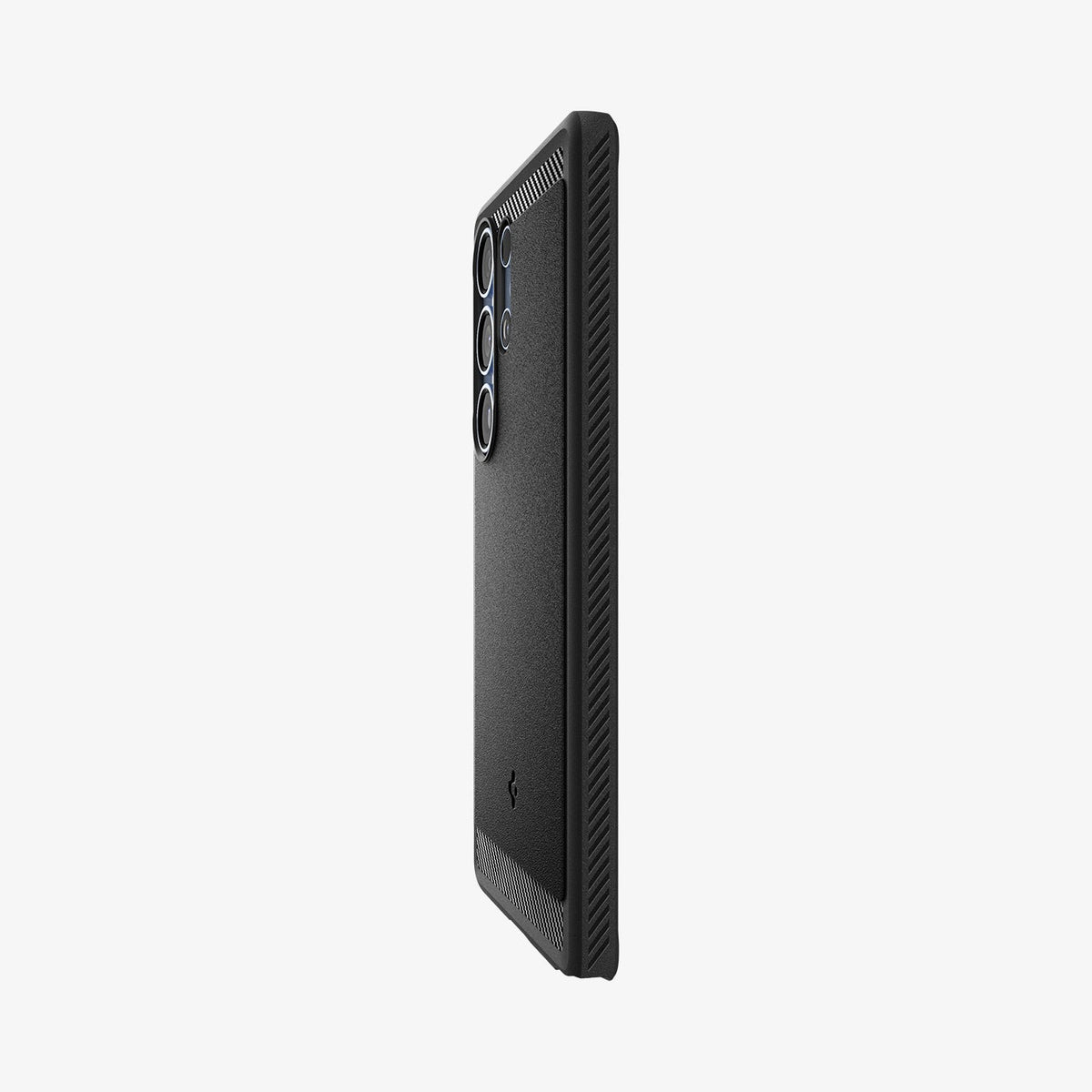 ACS08951 - Galaxy S25 Ultra Case Rugged Armor (MagFit) in Matte Black showing the partial back and side