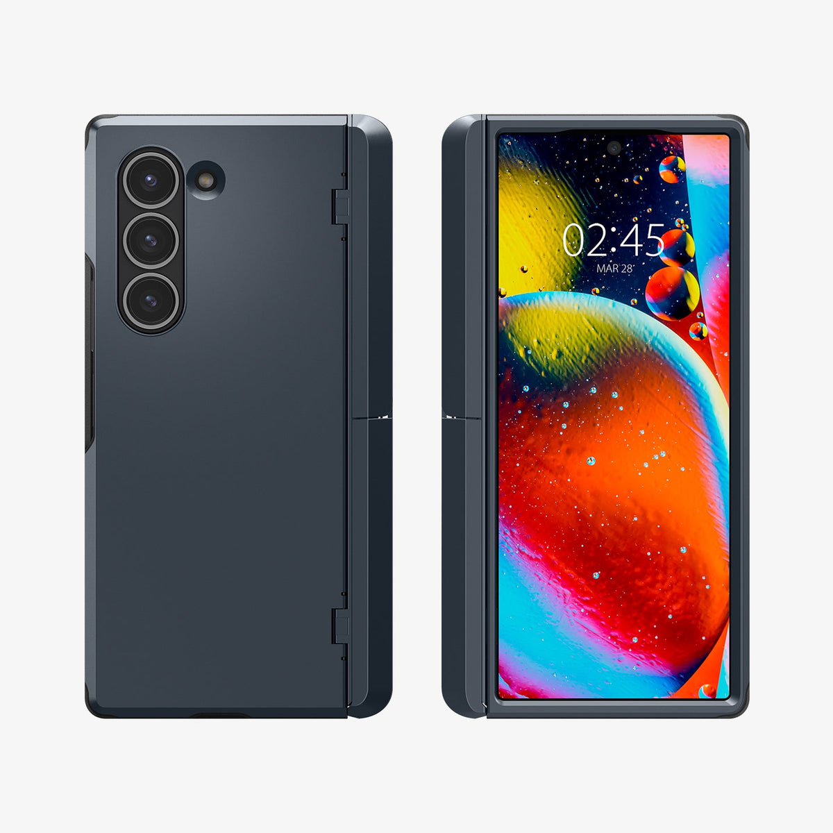ACS08287 - Galaxy Z Fold 6 Case Tough Armor Pro P in Metal Slate showing the front and back of 2 devices both folded