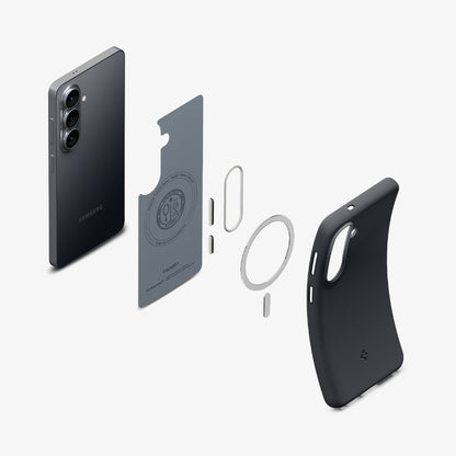 ACS11066 - Galaxy S26 Nano Pop (Mag Fit) in Black Sesame showing 3D view of case and phone, showing the impact foam technology in the case and magfit