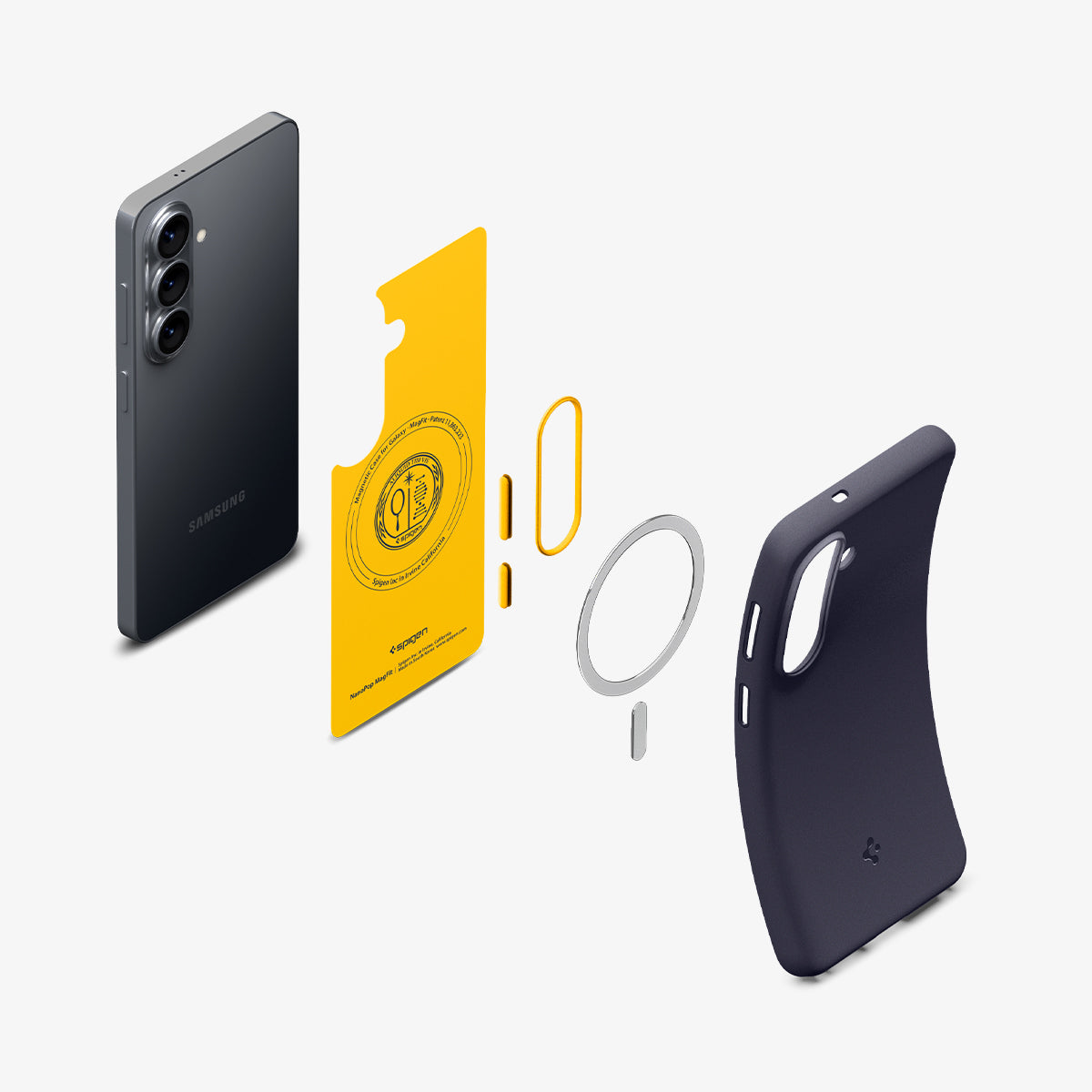 ACS11065 - Galaxy S26 Nano Pop (Mag Fit) in Blueberry Navy showing 3D view of case and phone, showing the impact foam technology in the case and magfit