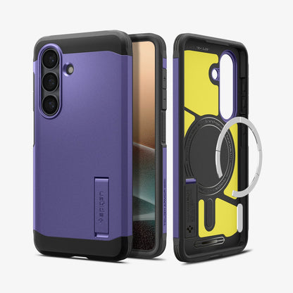 ACS11165 - Galaxy S26 Plus Case Tough Armor (Mag Fit) Ash Violet showing the back with the device, partial back case only, partial front and sides with magfit