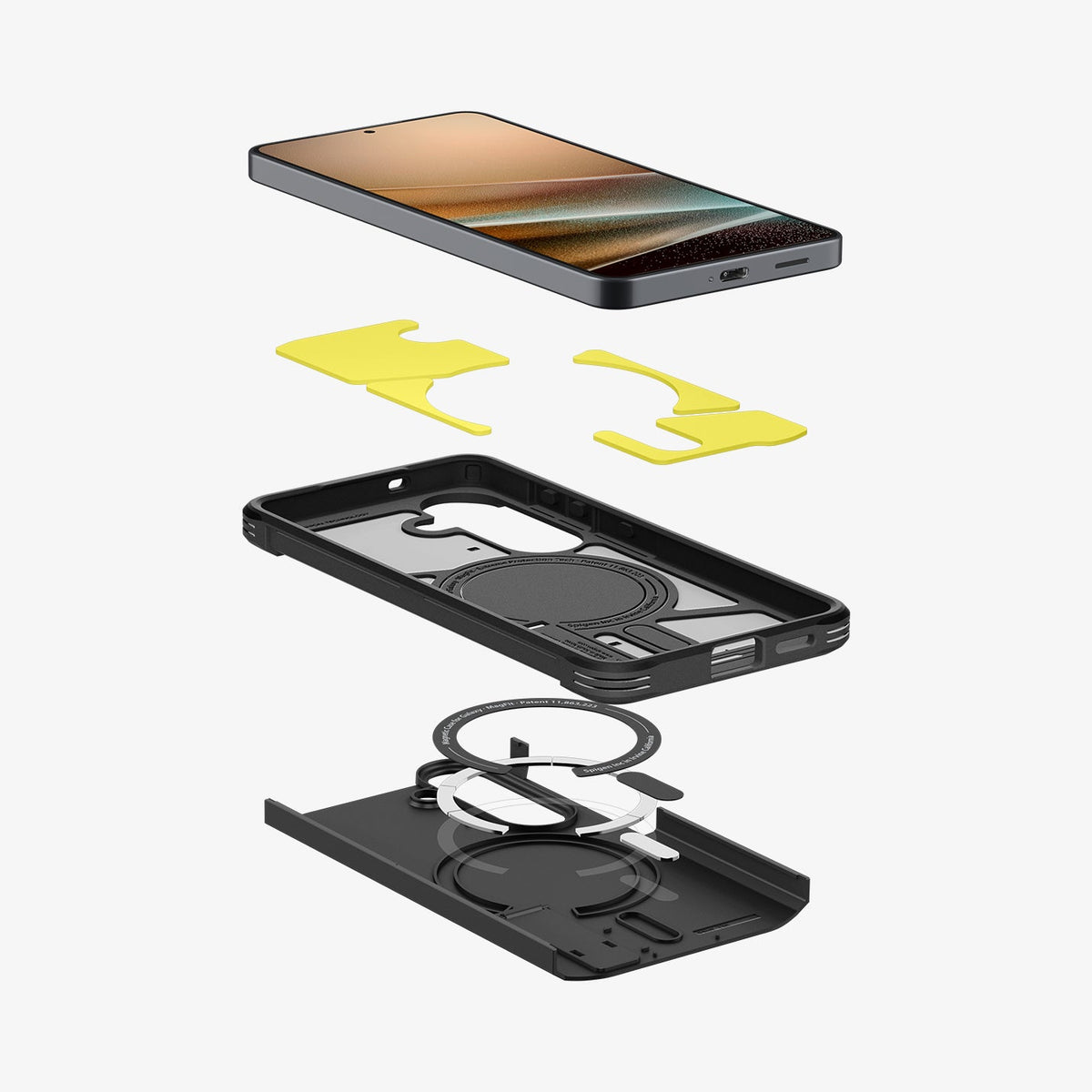 ACS11062 - Galaxy S26 Case Tough Armor (Mag Fit) Black showing 3D view of case and phone, showing the impact foam technology in the case and magfit