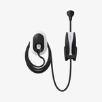 ACP04295 - Tesla Charging Wall Mount in white showing the wall mount and cables organized beside wall plug
