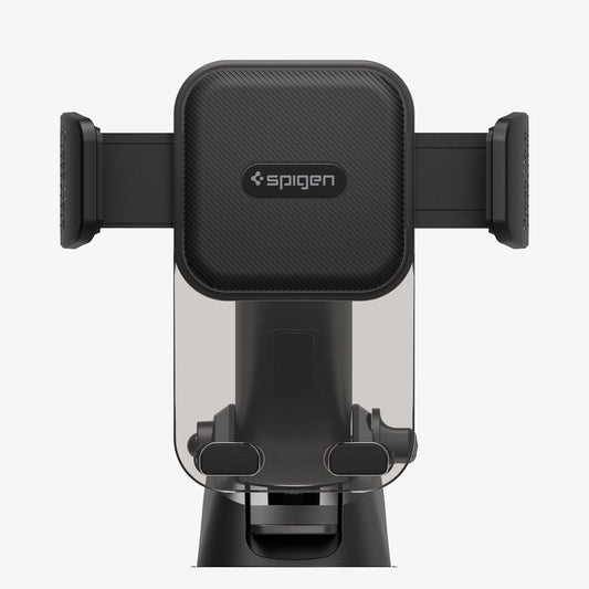 ACP08312 - Universal Dashboard Car Mount | TS35-1 showing front close-up render of car mount head with textured diagonal grip pad Spigen logo silicone padded bracket arms and bottom foot supports