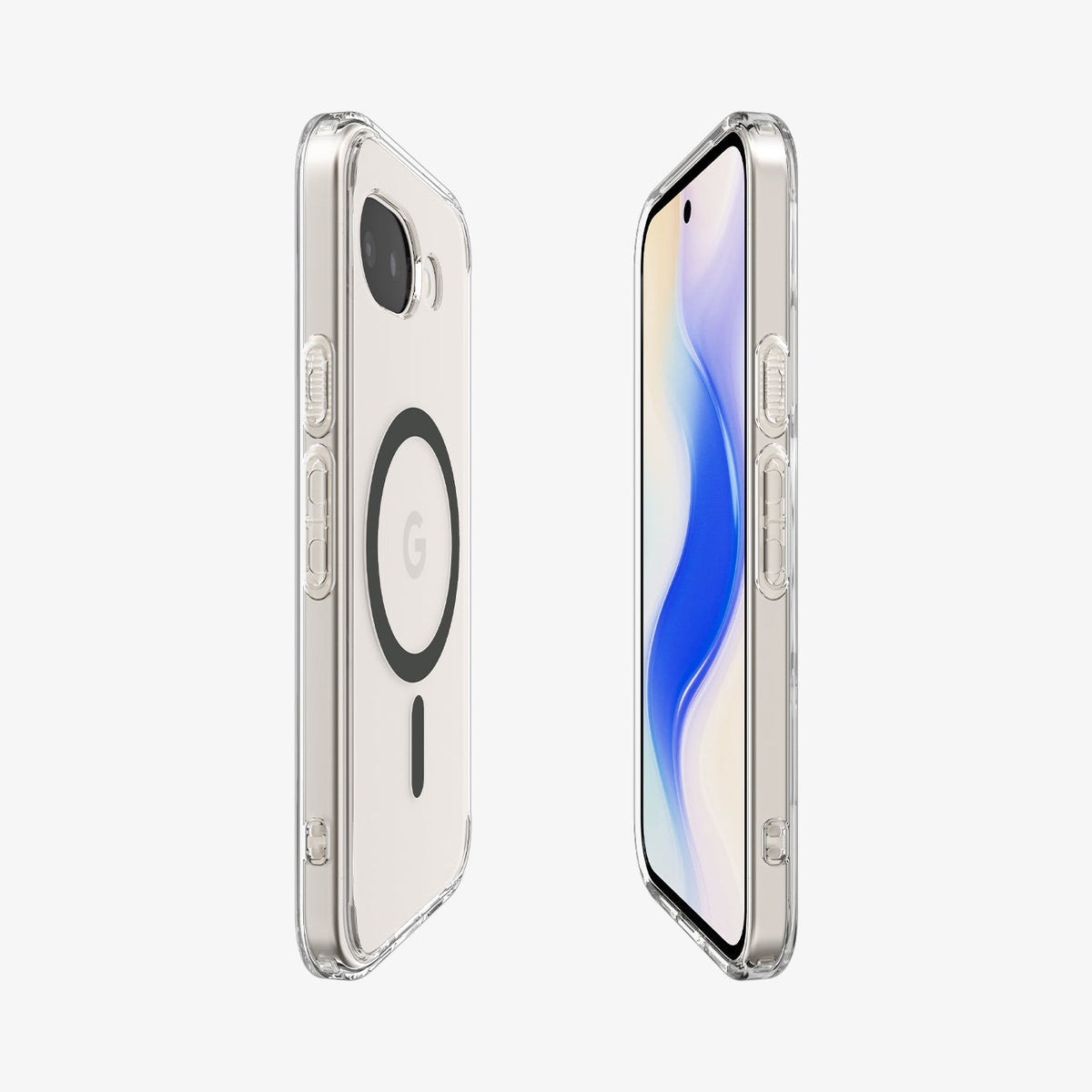 ACS11277 - Pixel 10a Ultra Hybrid Metal Ring (Mag Fit) in Clear Graphite showing the sides, partial front and back