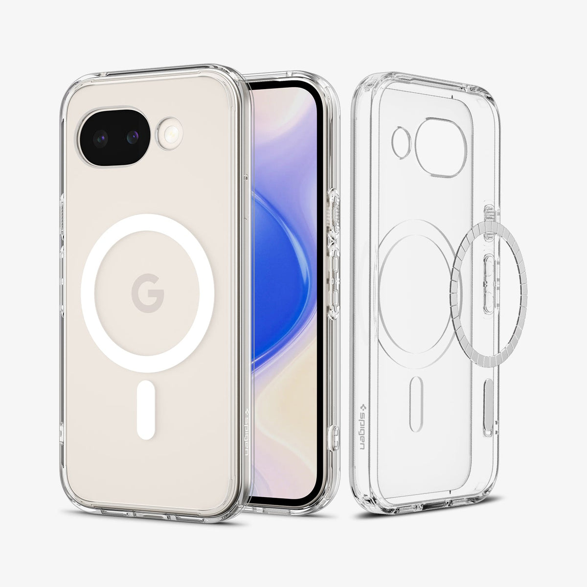 ACS11276 - Pixel 10a Ultra Hybrid Metal Ring (Mag Fit) in Clear White showing the back, front and inside