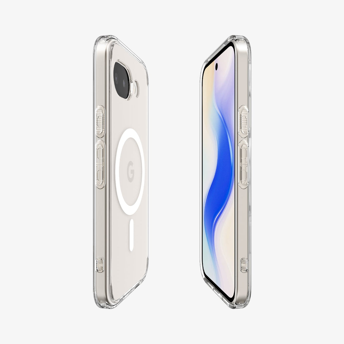 ACS11276 - Pixel 10a Ultra Hybrid Metal Ring (Mag Fit) in Clear White showing the sides, partial front and back