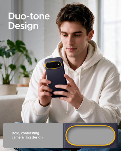 ACS11444 - Pixel 11 Nano Pop (Mag Fit) Blueberry Navy person holding the Nano Pop MagFit case featuring a contrasting camera surround and smooth exterior finish.