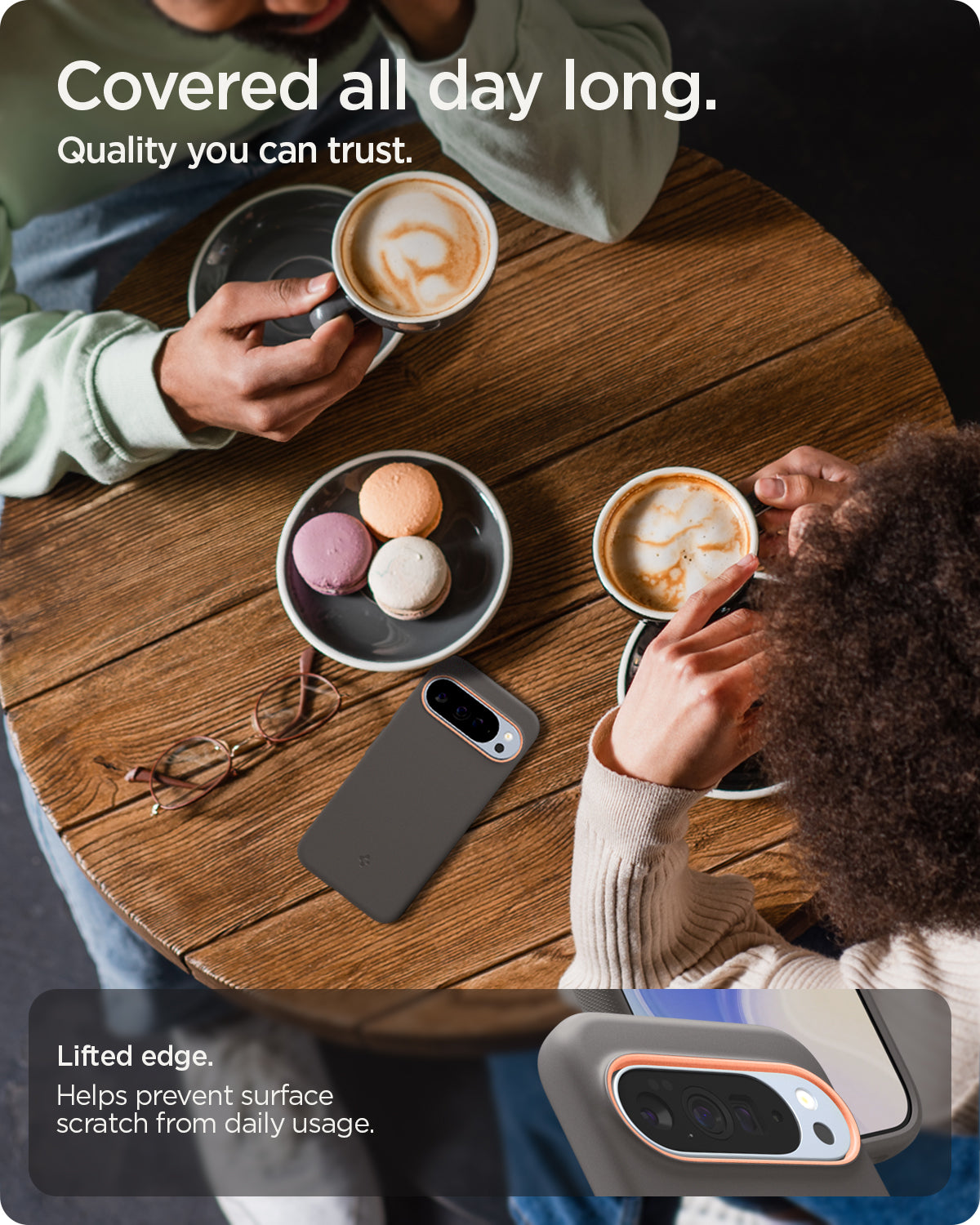 ACS09735 - Pixel 10 Pro XL Case Nano Pop (MagFit) in papaya gray showing the lifted edge. Helps prevent surface scratch from daily usage. Covered all day long. Quality you can trust.
