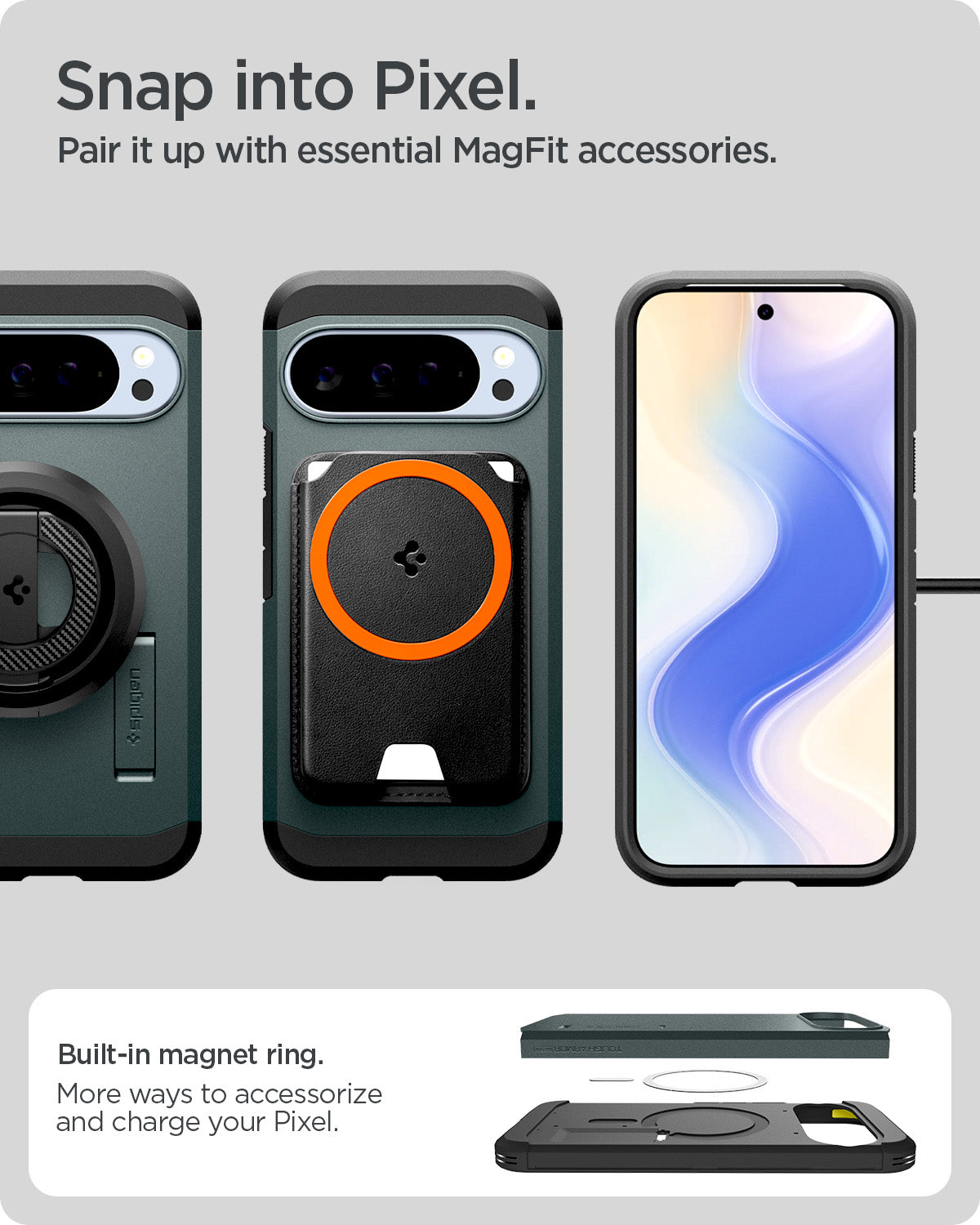 ACS09730 - Pixel 10 Pro XL Tough Armor AI (MagFit) in Abyss Green showing snap inro pixel. Pair it up with essential magfit accessories.