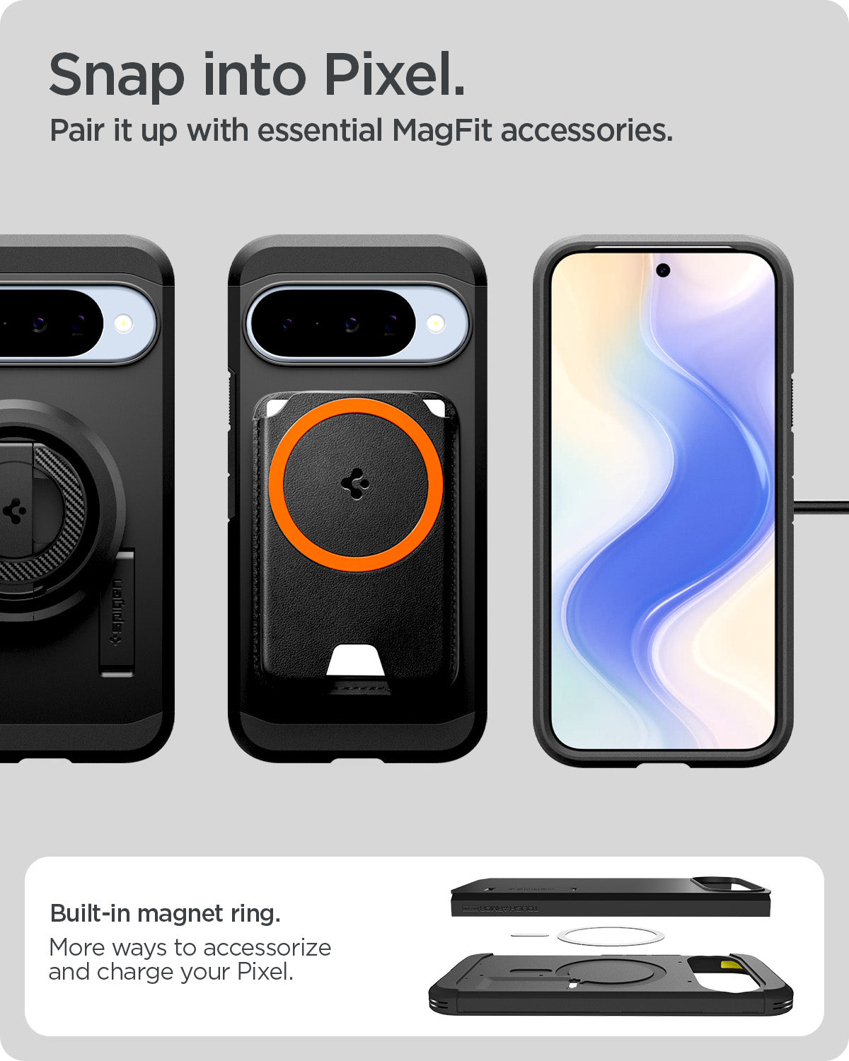 ACS09705 - Pixel 10 Pixel 10 Pro Tough Armor AI (MagFit) in black showing snap inro pixel. Pair it up with essential magfit accessories.